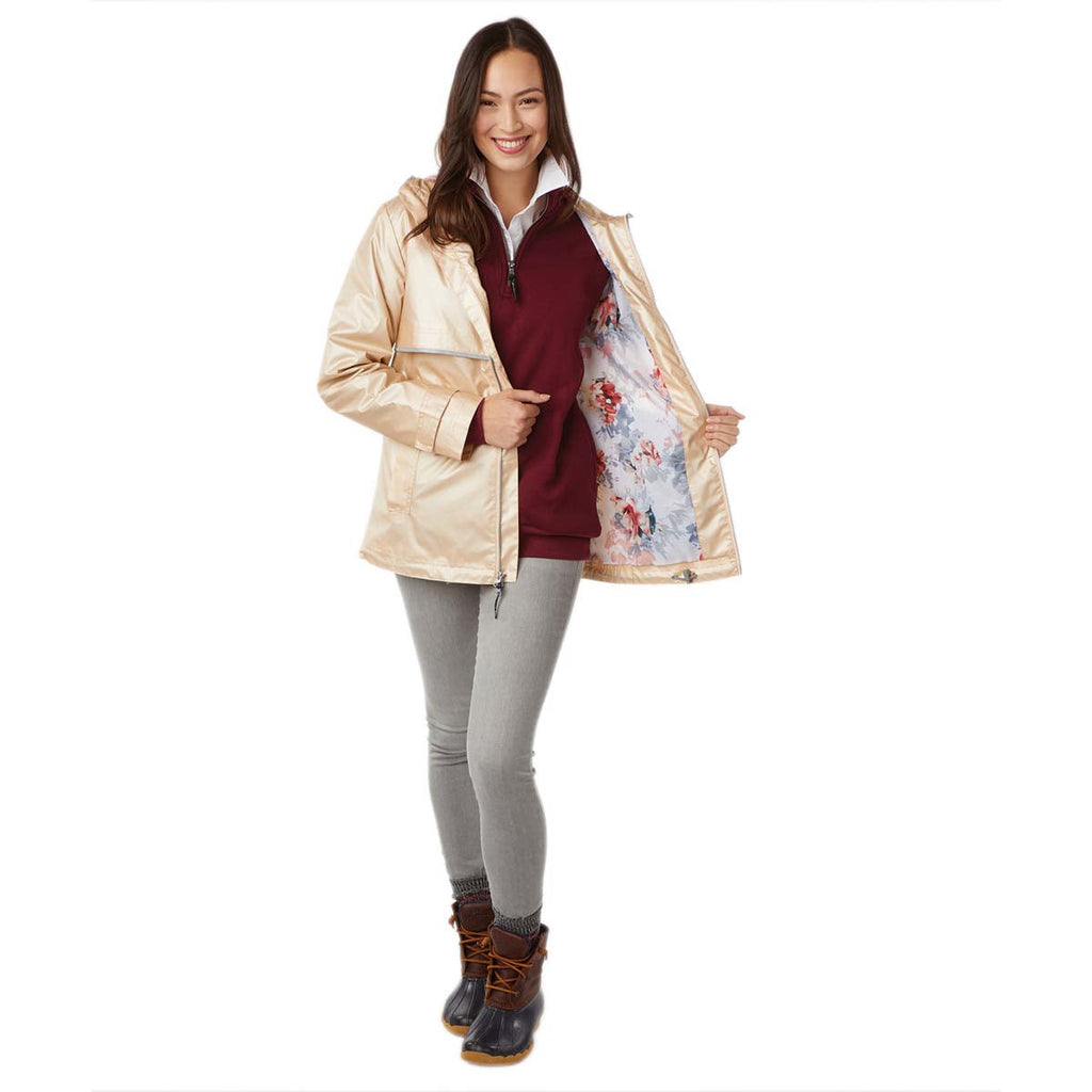 Charles River Charles River Women's Champagne/Floral New Englander Rain Jacket with Floral Printed Lining