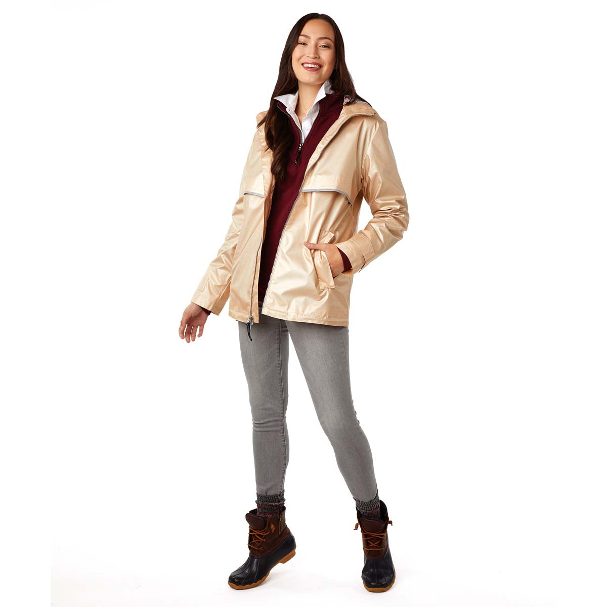 Charles River Charles River Women's Champagne/Floral New Englander Rain Jacket with Floral Printed Lining