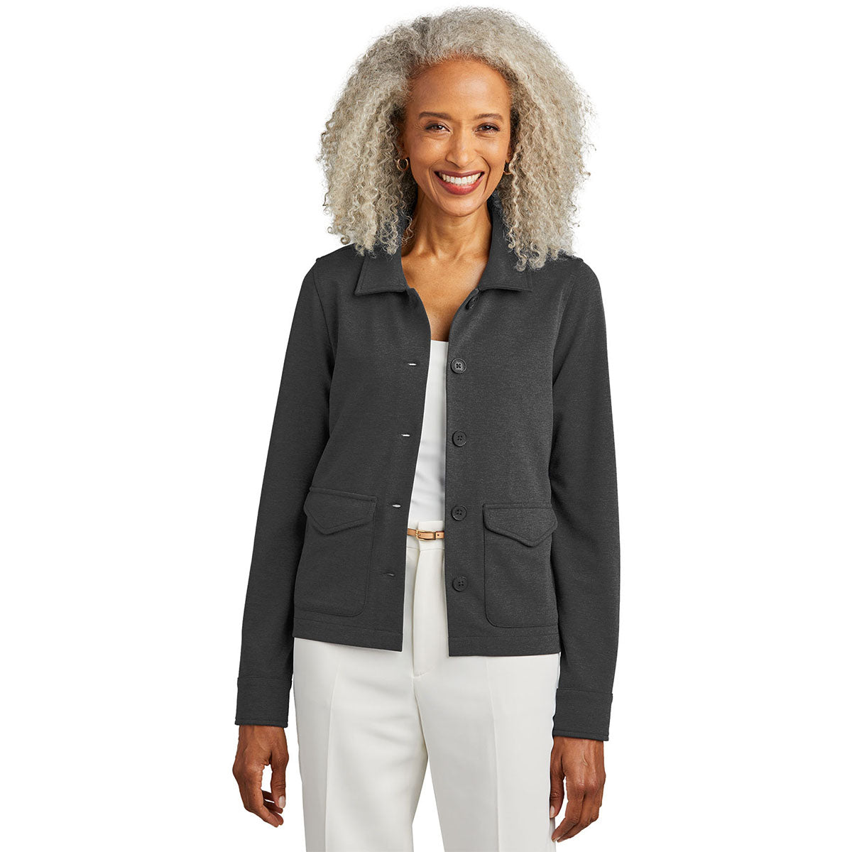 Brooks Brothers Brooks Brothers Women's Windsor Grey Heather Mid-Layer Stretch Button Jacket