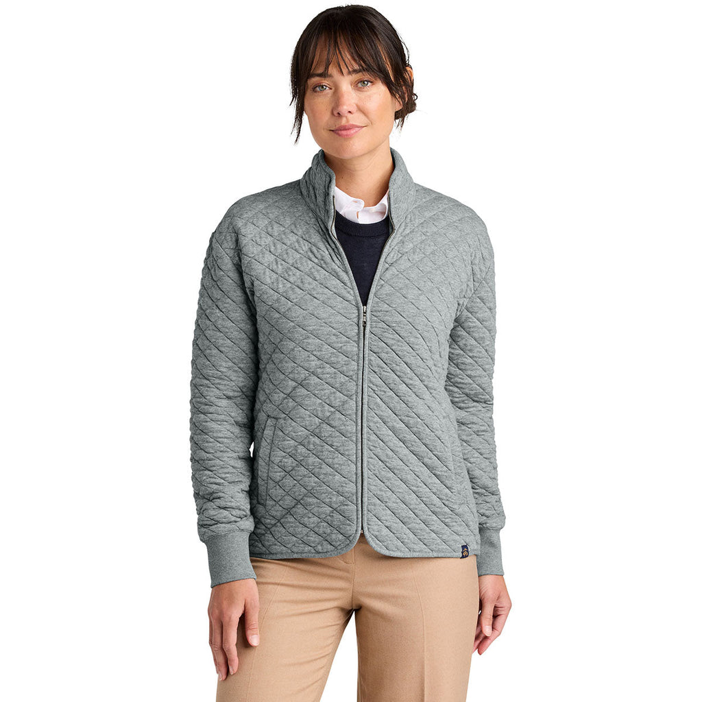 Brooks Brothers Brooks Brothers Women's Light Shadow Grey Heather Diamond Quilt Full-Zip