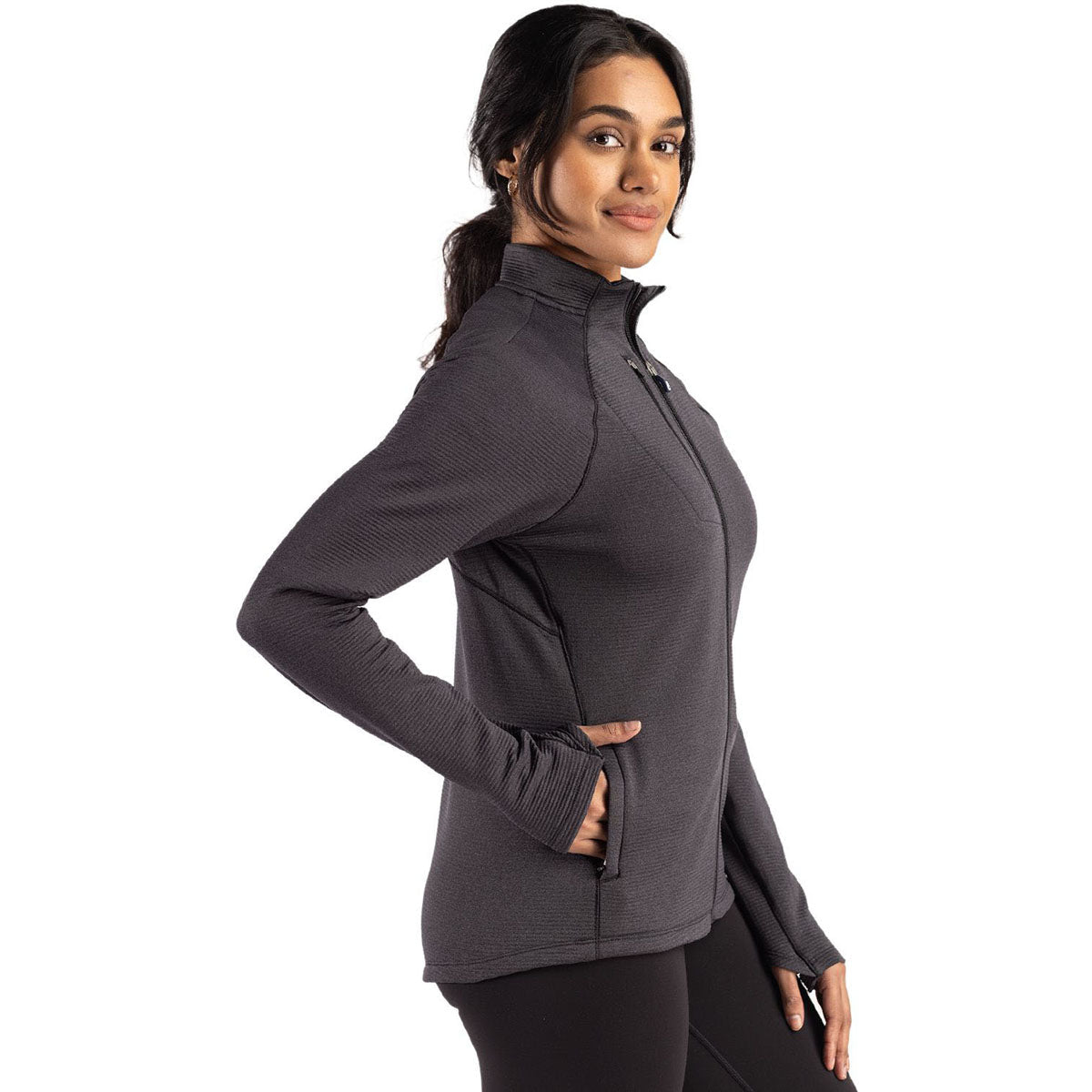Cutter & Buck Cutter & Buck Women's Black Heather Peshastin Fleece Recycled Full Zip Jacket