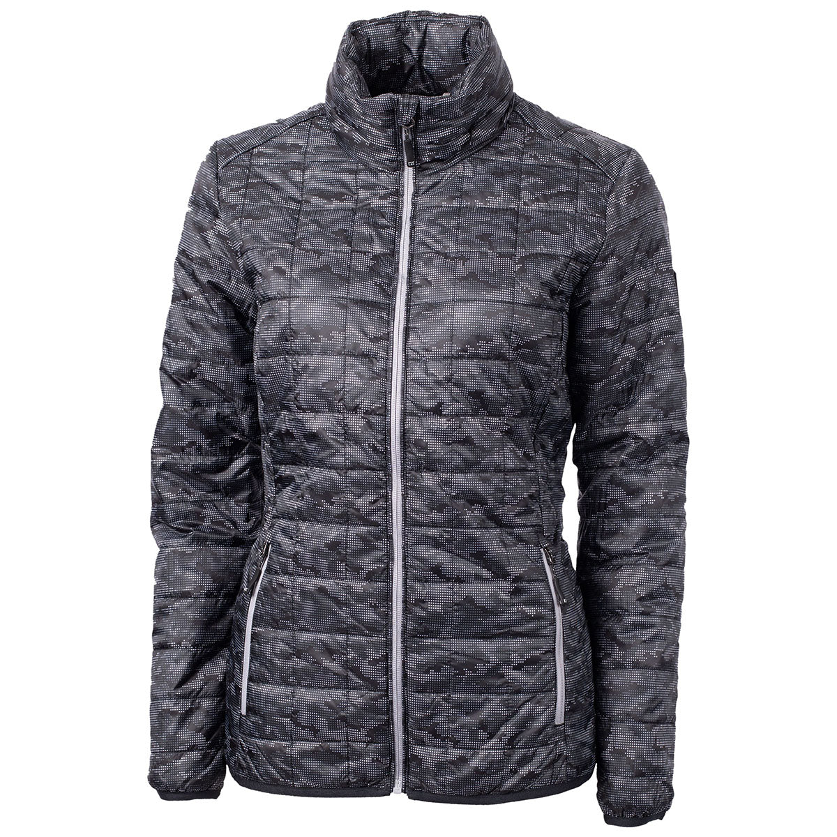 Cutter & Buck Cutter & Buck Women's Black Rainier Primaloft Eco Insulated Full Zip Printed Puffer Jacket