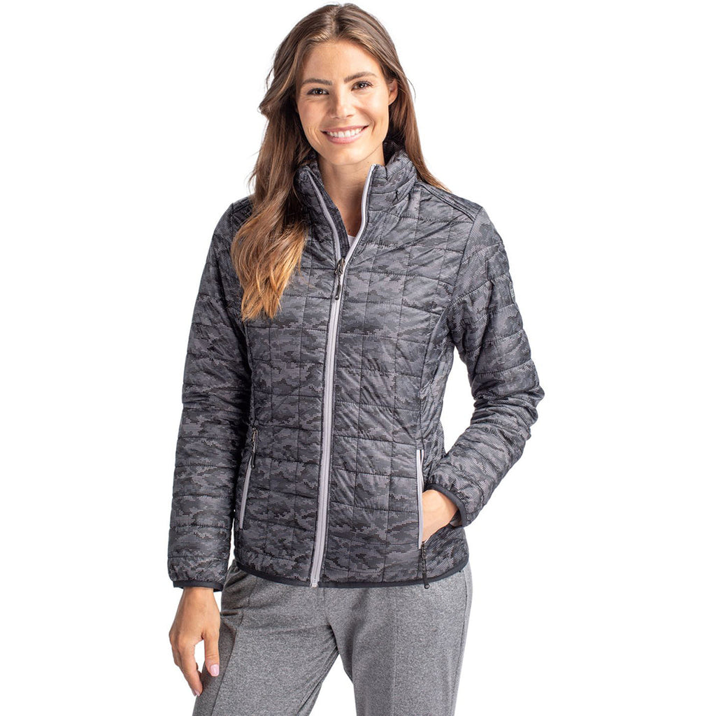 Cutter & Buck Cutter & Buck Women's Black Rainier Primaloft Eco Insulated Full Zip Printed Puffer Jacket