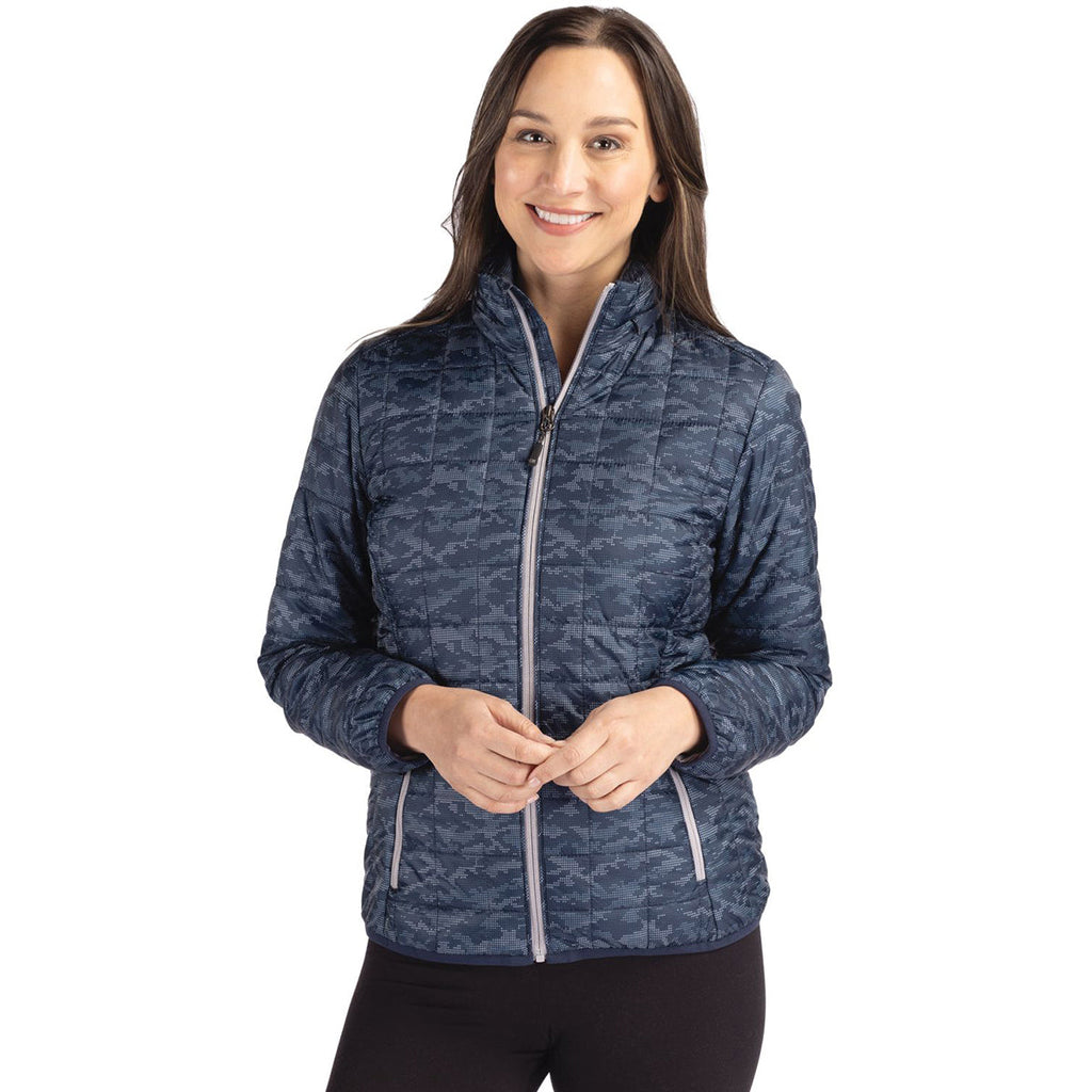 Cutter & Buck Cutter & Buck Women's Dark Navy Rainier Primaloft Eco Insulated Full Zip Printed Puffer Jacket