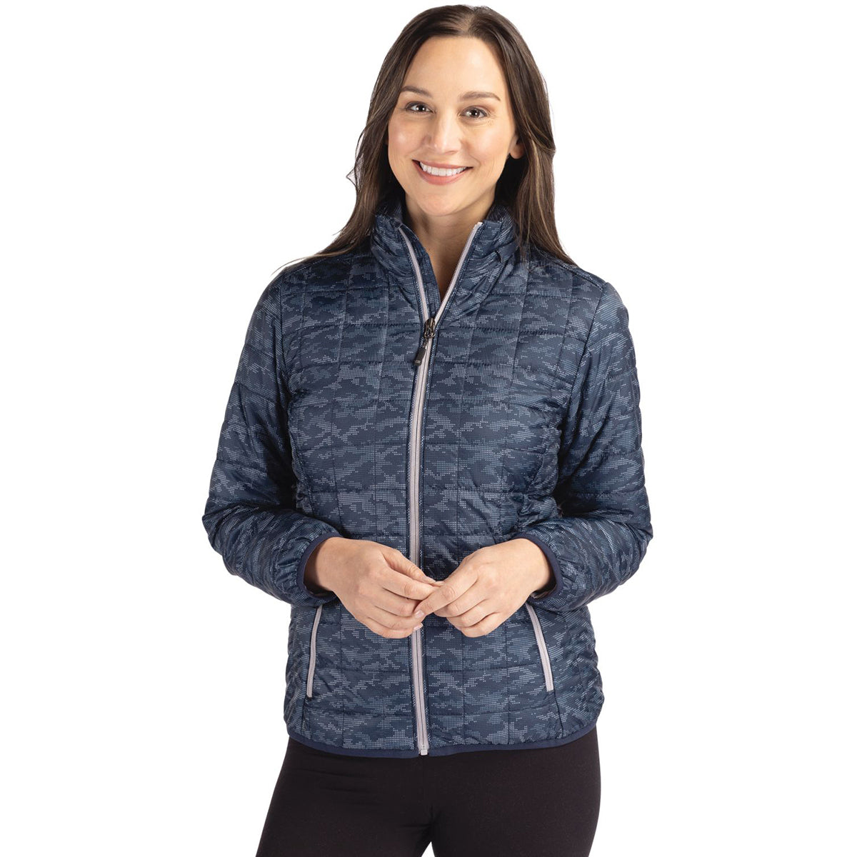 Cutter & Buck Cutter & Buck Women's Dark Navy Rainier Primaloft Eco Insulated Full Zip Printed Puffer Jacket