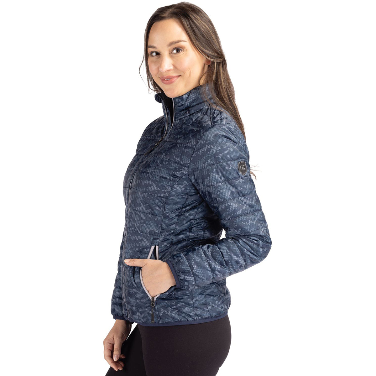 Cutter & Buck Cutter & Buck Women's Dark Navy Rainier Primaloft Eco Insulated Full Zip Printed Puffer Jacket