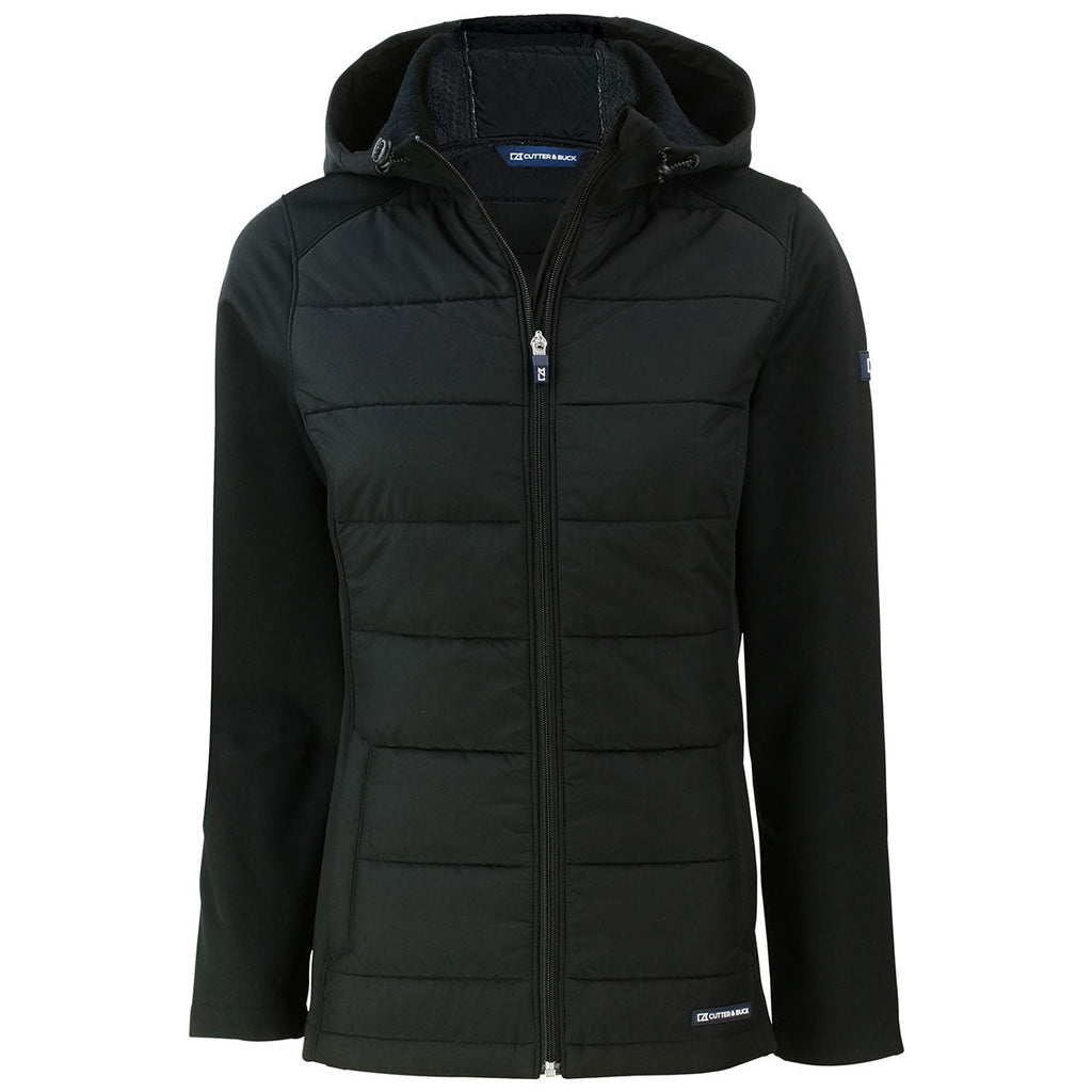 Cutter & Buck Cutter & Buck Women's Black Evoke Hybrid Eco Softshell Recycled Full Zip Hooded Jacket