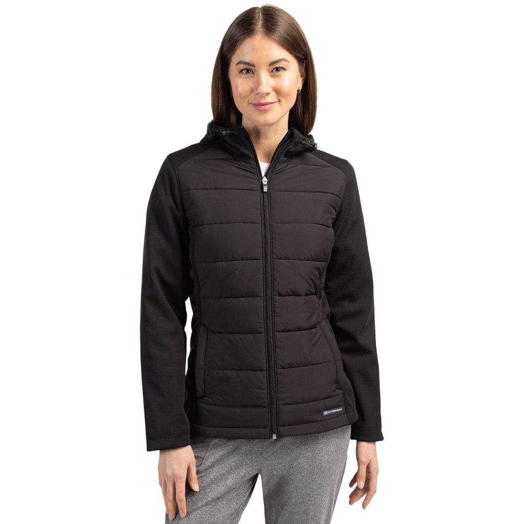 Cutter & Buck Cutter & Buck Women's Black Evoke Hybrid Eco Softshell Recycled Full Zip Hooded Jacket