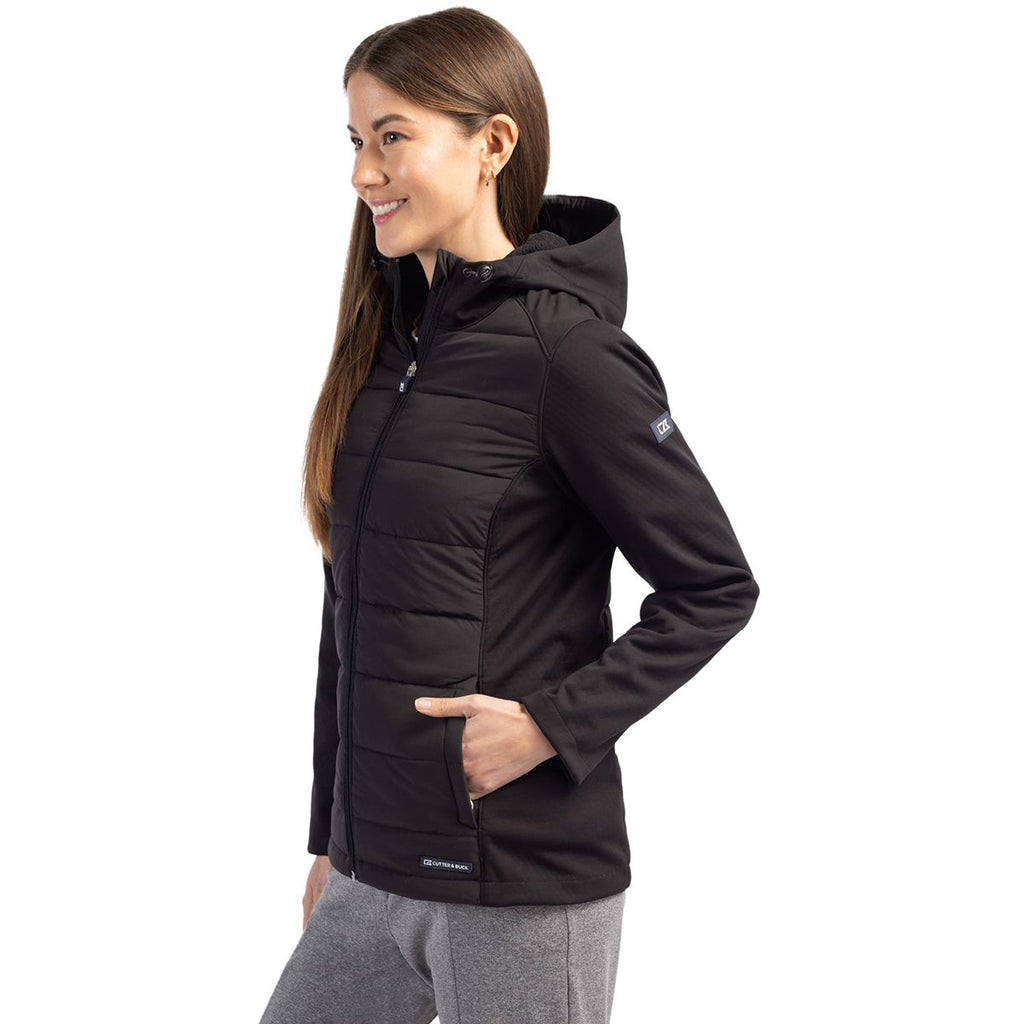 Cutter & Buck Cutter & Buck Women's Black Evoke Hybrid Eco Softshell Recycled Full Zip Hooded Jacket