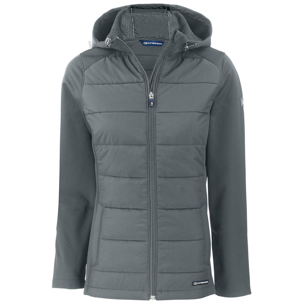 Cutter & Buck Original Cutter & Buck Women's Elemental Grey Evoke Hybrid Eco Softshell Recycled Full Zip Hooded Jacket