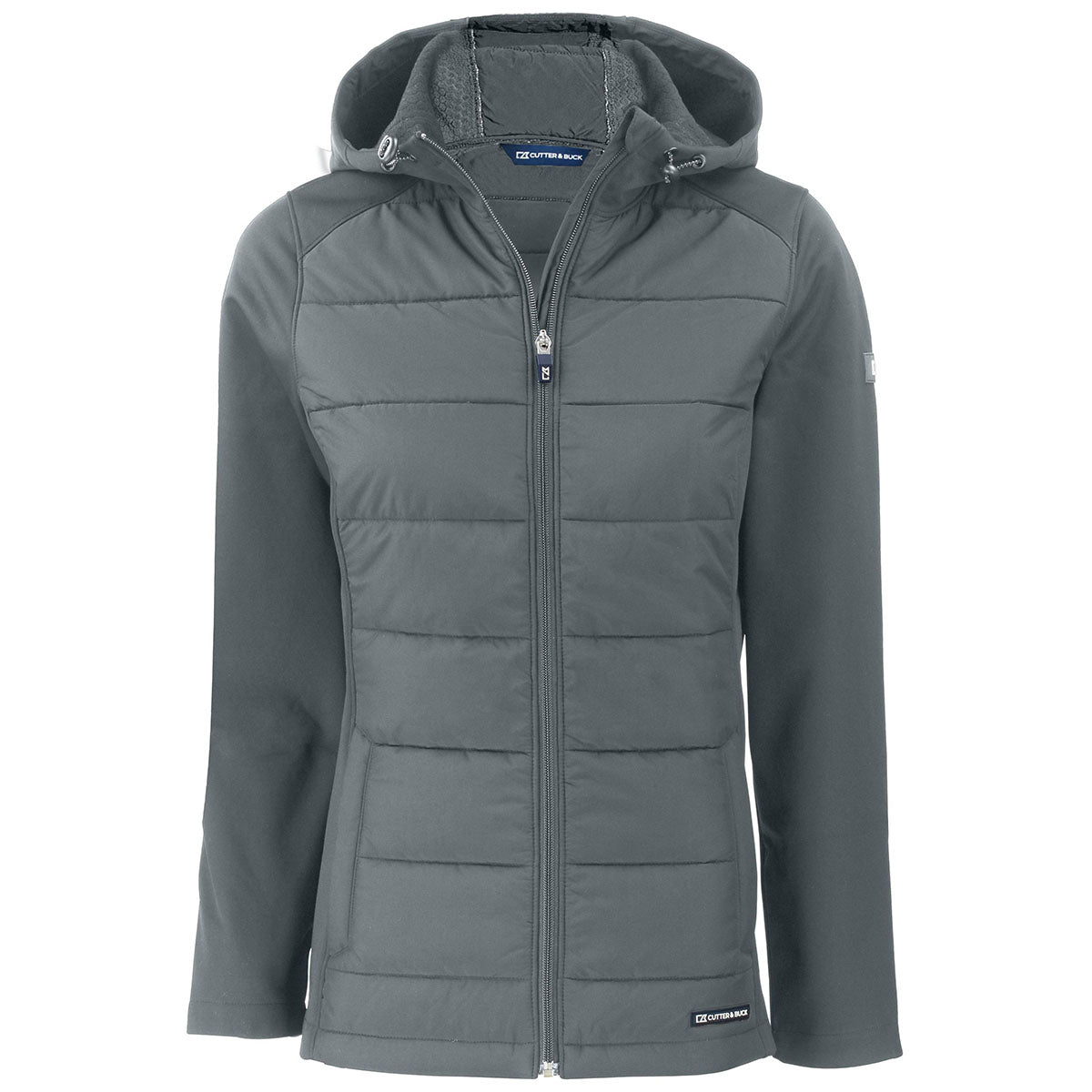 Cutter & Buck Original Cutter & Buck Women's Elemental Grey Evoke Hybrid Eco Softshell Recycled Full Zip Hooded Jacket