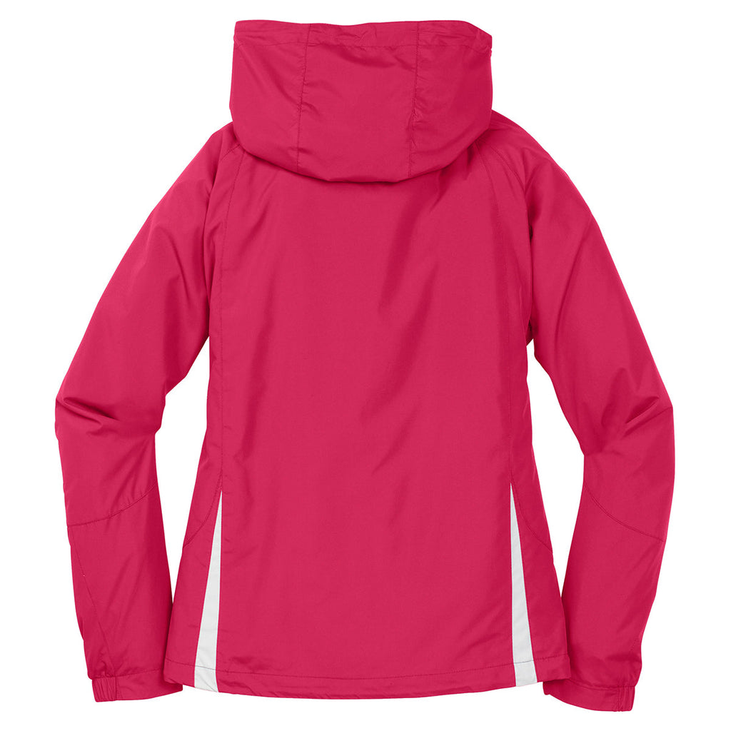 Sport-Tek Authentic Sport-Tek Women's Pink Raspberry/White Colorblock Hooded Raglan Jacket
