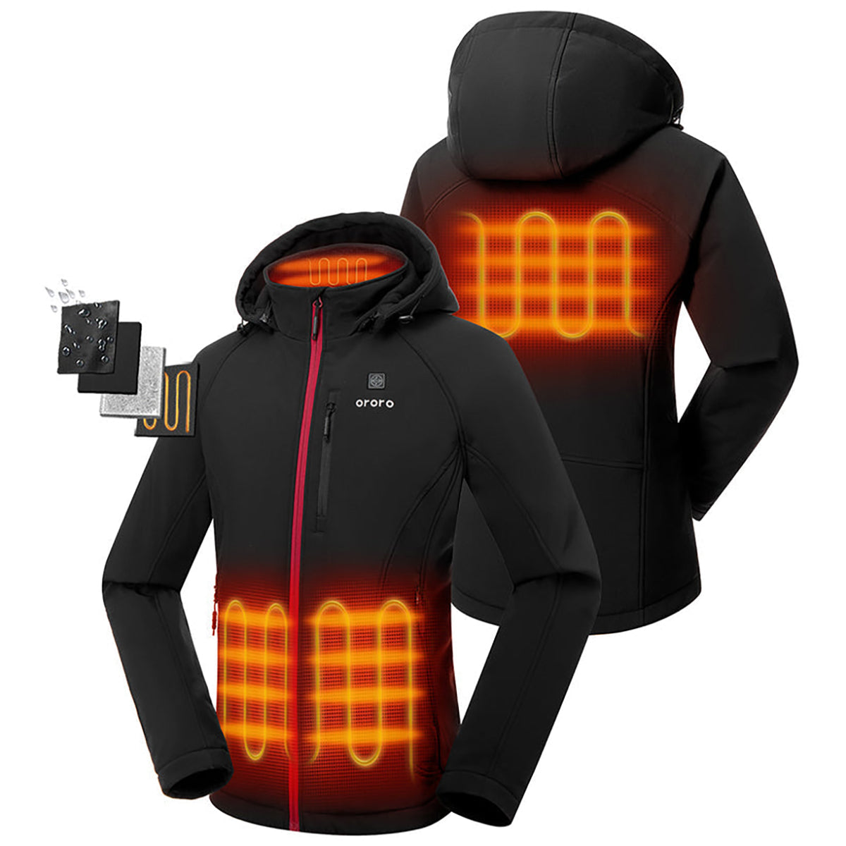 Ororo Ororo Women's Black Heated Jacket - Red Zipper