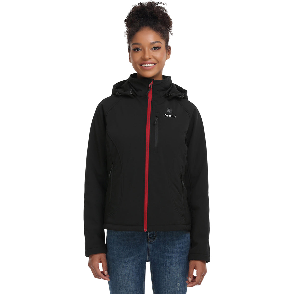 Ororo Ororo Women's Black Heated Jacket - Red Zipper