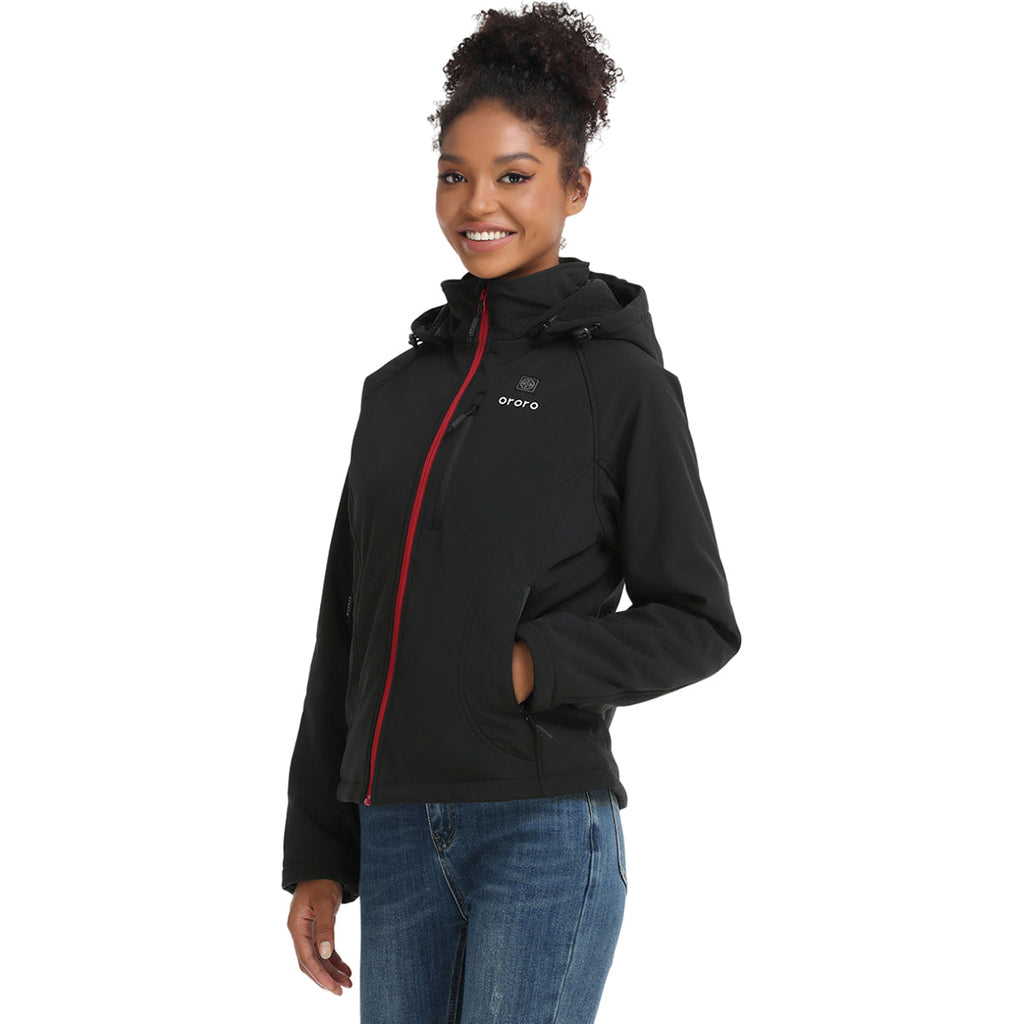 Ororo Ororo Women's Black Heated Jacket - Red Zipper